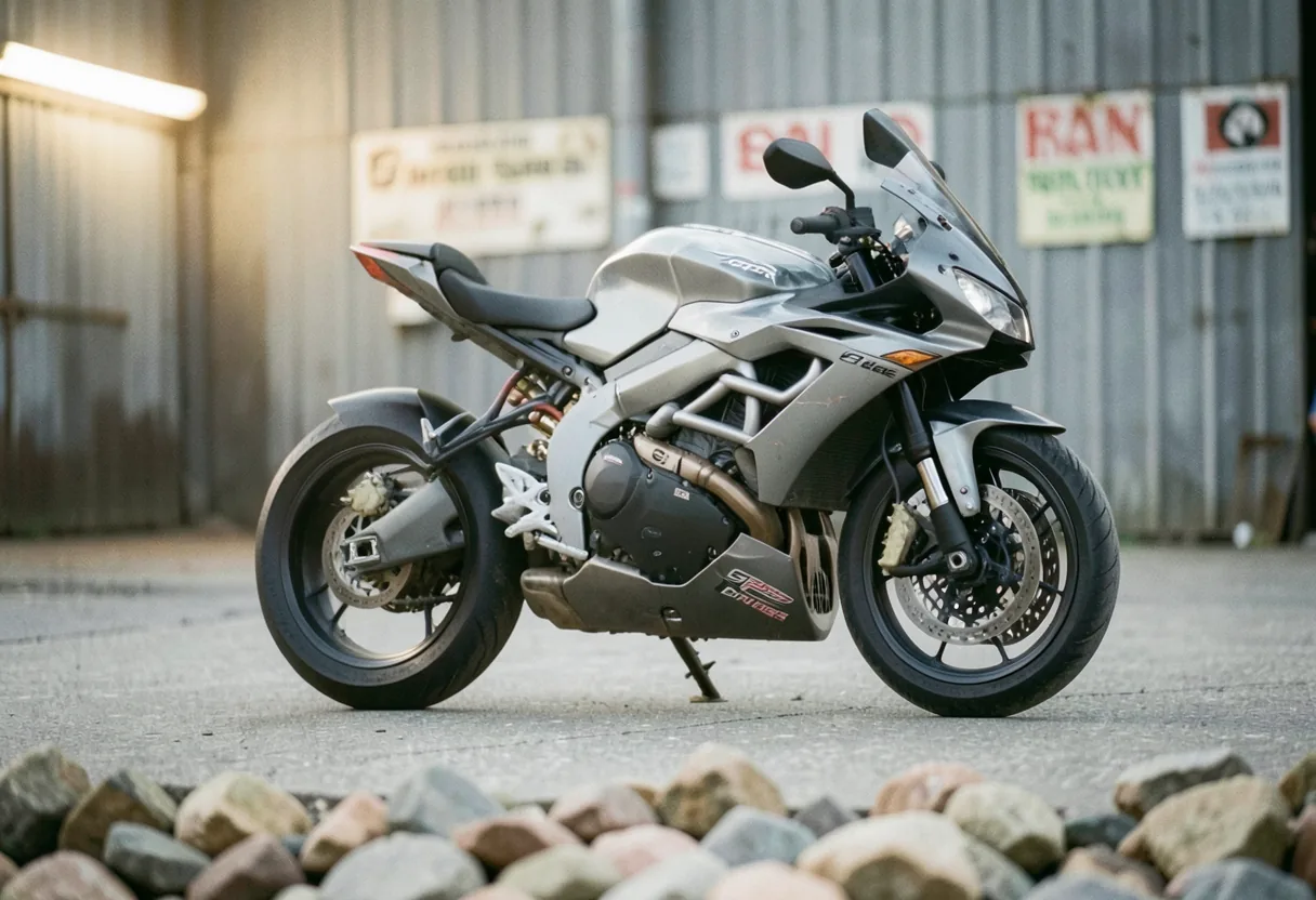 Ducati Streetfighter V4 GP Corse R Spec motorcycle, sleek bodywork, muted colors, soft lighting.