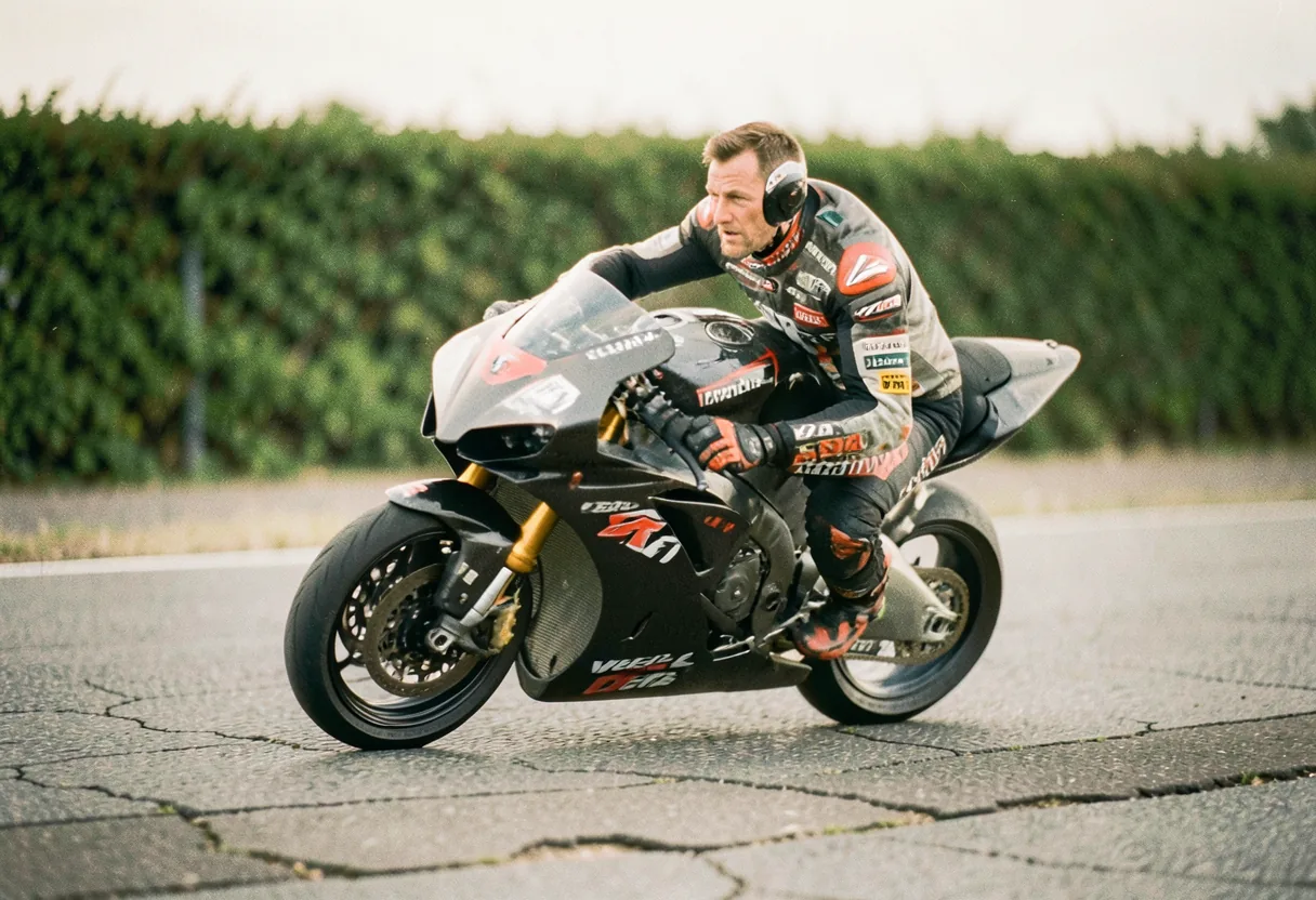 James Toseland racing Ducati motorcycle, WorldSBK title era, action shot.