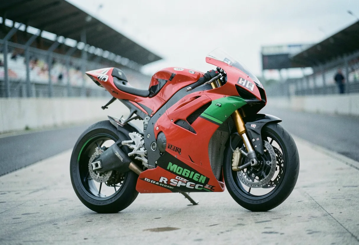 MotoGP Ducati GP Corse R Spec bike, muted colors, soft lighting, technical details visible.