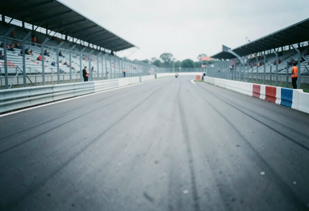 Race track with SBK calendar, muted colors, soft lighting.