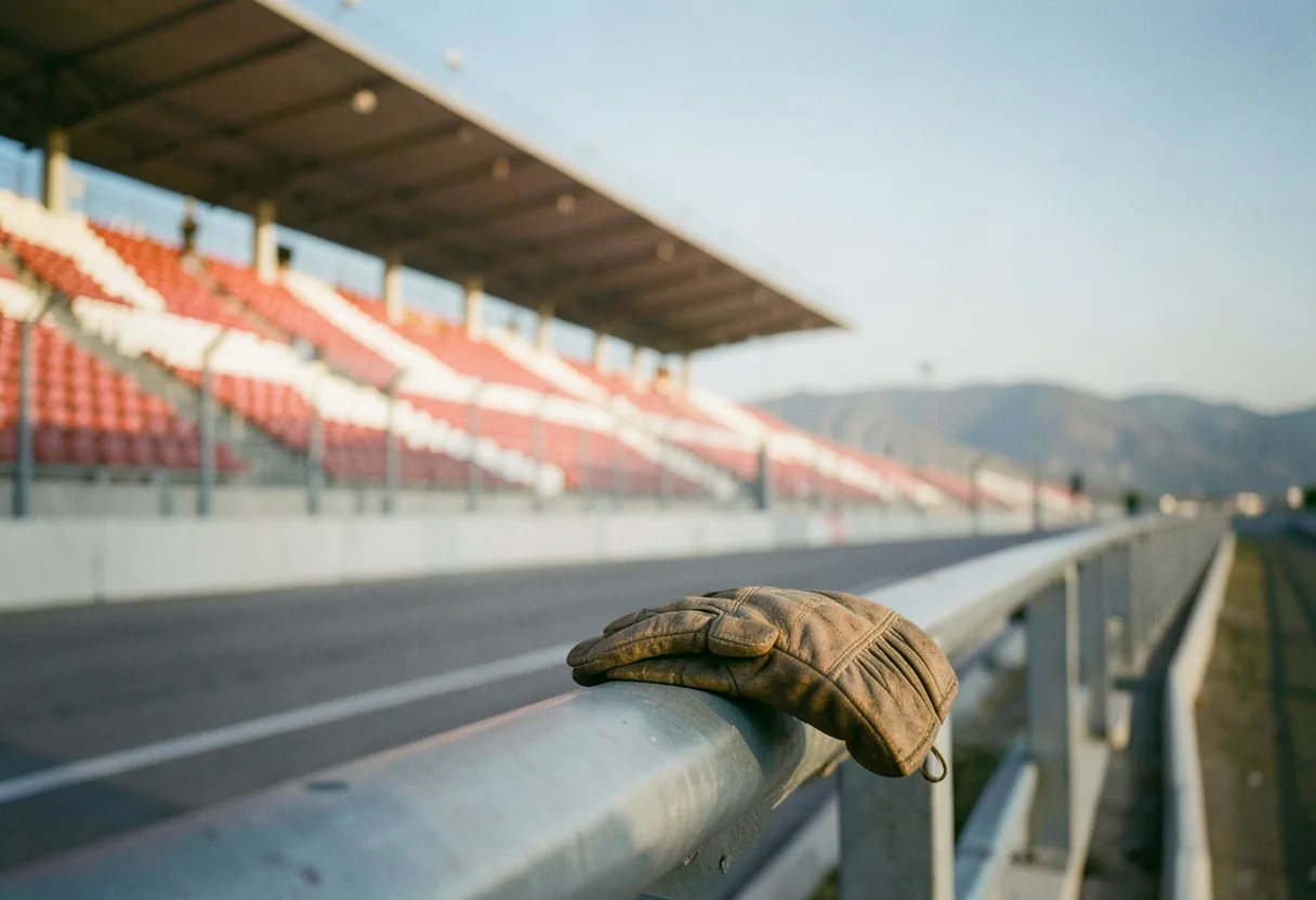 Misano grandstand, muted red and white seats, soft daylight, superbike results today.