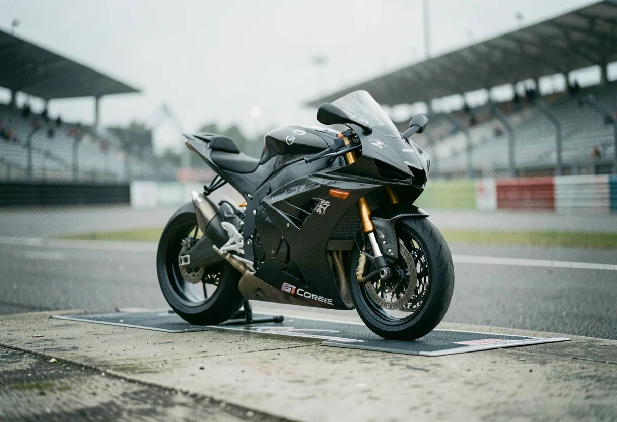 Superbike calendar featuring GP Corse R Spec superbike, race track background, muted colors.